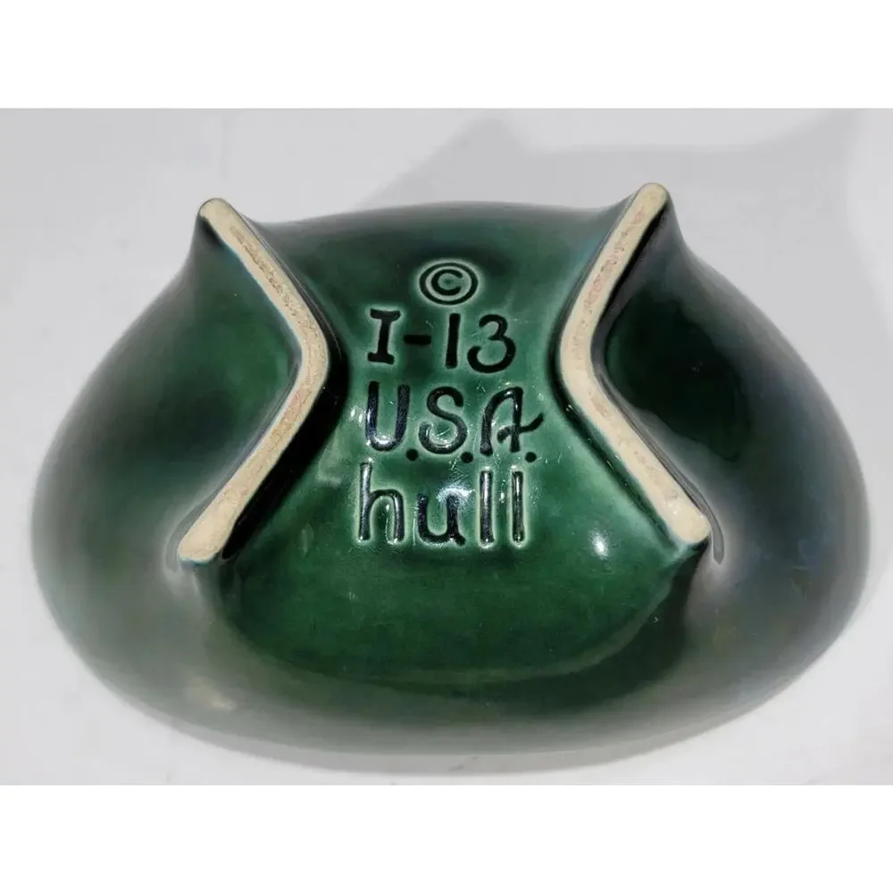 Vintage Green Glazed Textured Footed Mid Century Mod 7” HullI USA Dish 1950s mcm